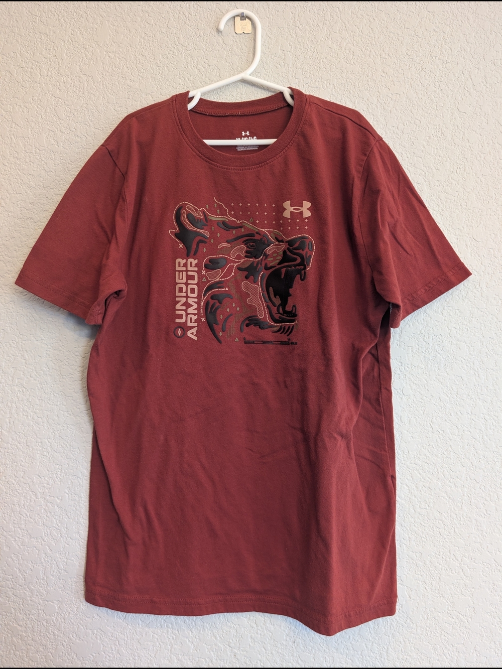 Under Armour Kid's Sz L Red Graphic Tiger Logo Tee